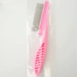 Pet Hair Shedding and Grooming Comb with Stainless Steel Teeth - Comfort Flea Comb for Dogs and Cats (Pink)