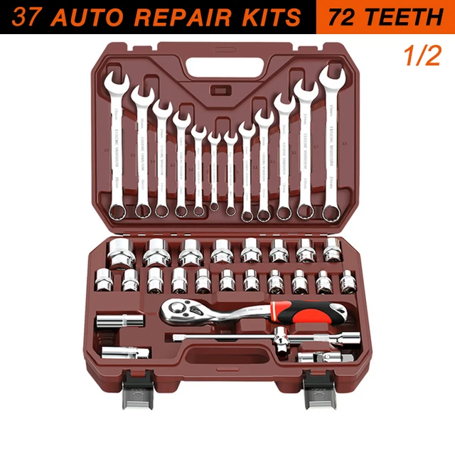 Socket Set Universal Car Repair Tool Ratchet Set Torque Wrench Combination Bit A Set Of Keys Multifunction DIY toos 37pcs