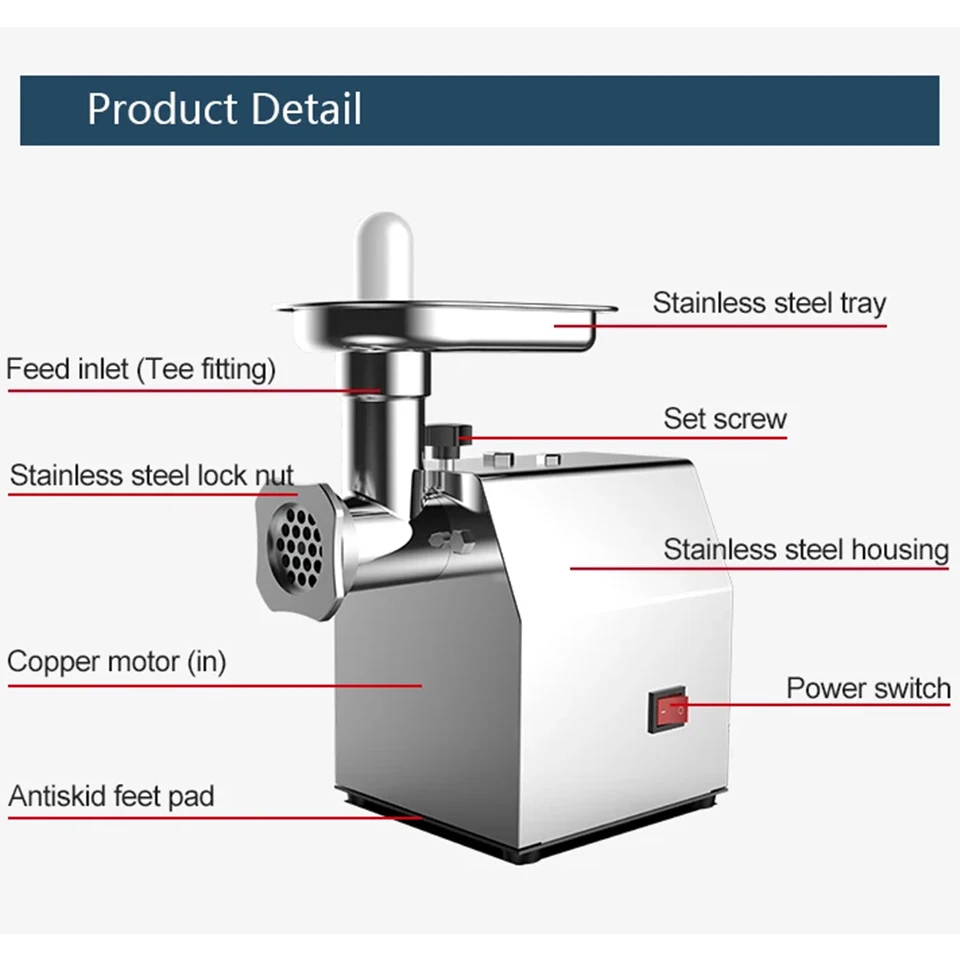 TC8-2 Electric Meat Grinder 70kg/h 650W Meat Mincer Stainless Steel Commercial Meat Grinder with Grinding Plates,Blades 4