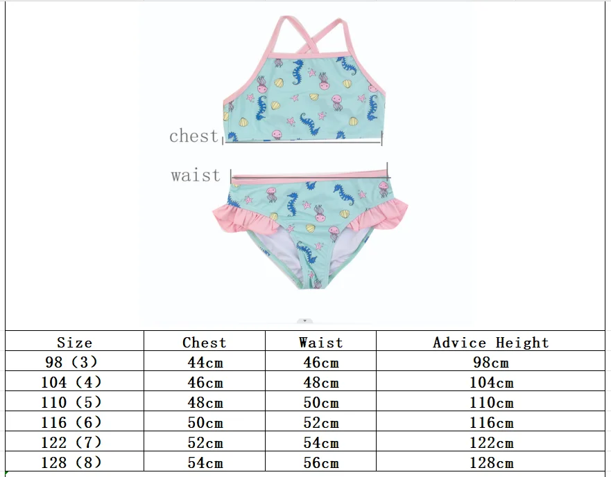 Octopus Hippocampus Print Stretchy Beach Surf Girls Kids Swimwear Swimsuit Ruffle Patchwork Child Girls Kids Vacation Bikinis
