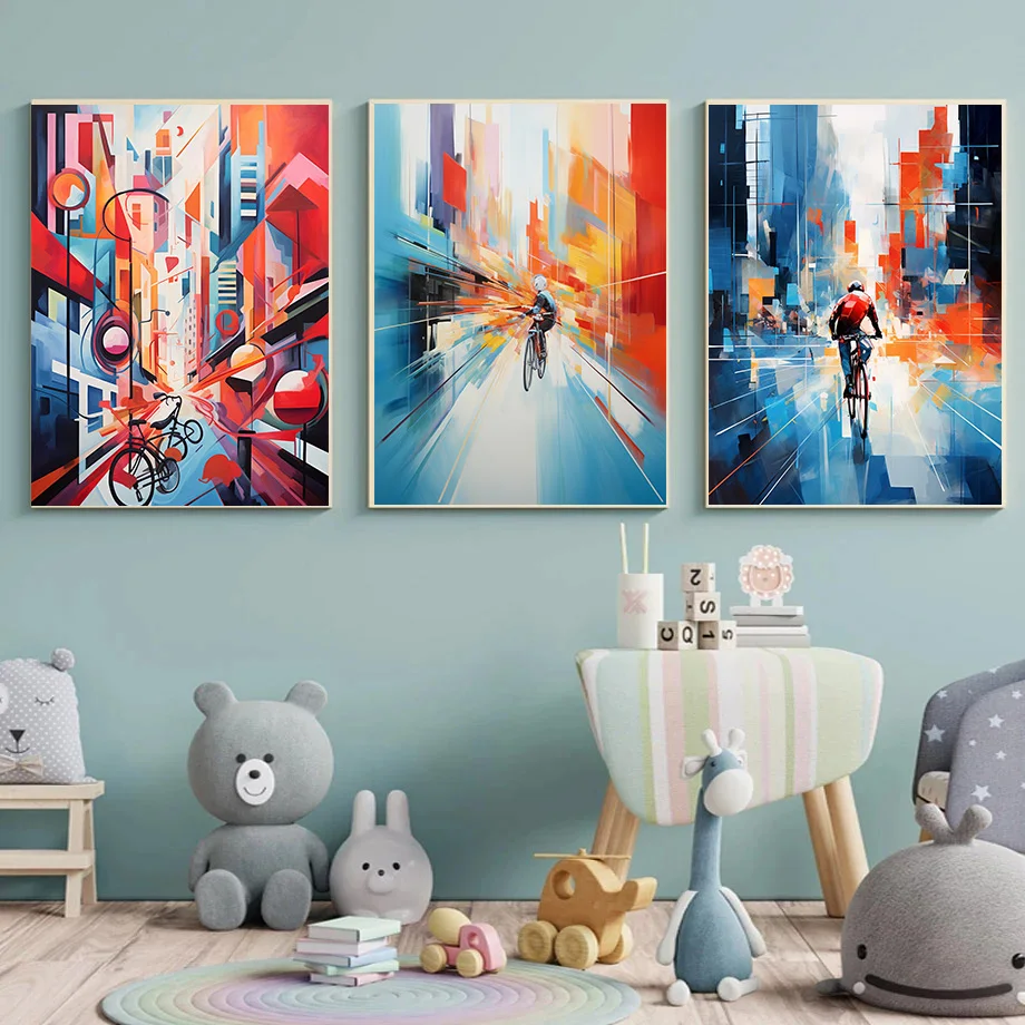 

Bedroom Decoration Home Decorations Riding Bicycles With Rich Colors and Art Canvas Painting Posters for Wall Decor 1Pcs Room