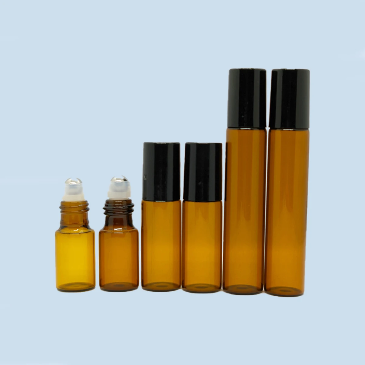 20/30/50/100pcs 3ml 5ml 10ml Amber Thin Glass Roll on Bottle Refillable Sample Test Essential Oil Vials Roller Metal Ball