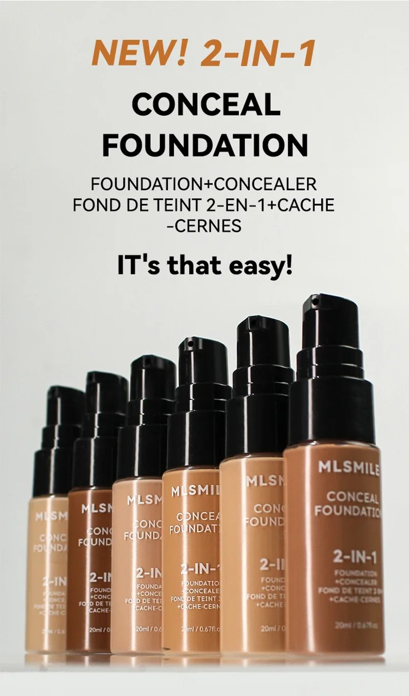 2-In-1 Oil Control Liquid Foundation And Conceal, Full Coverage Long Lasting Waterproof, Hydrating And Brightening Concealer
