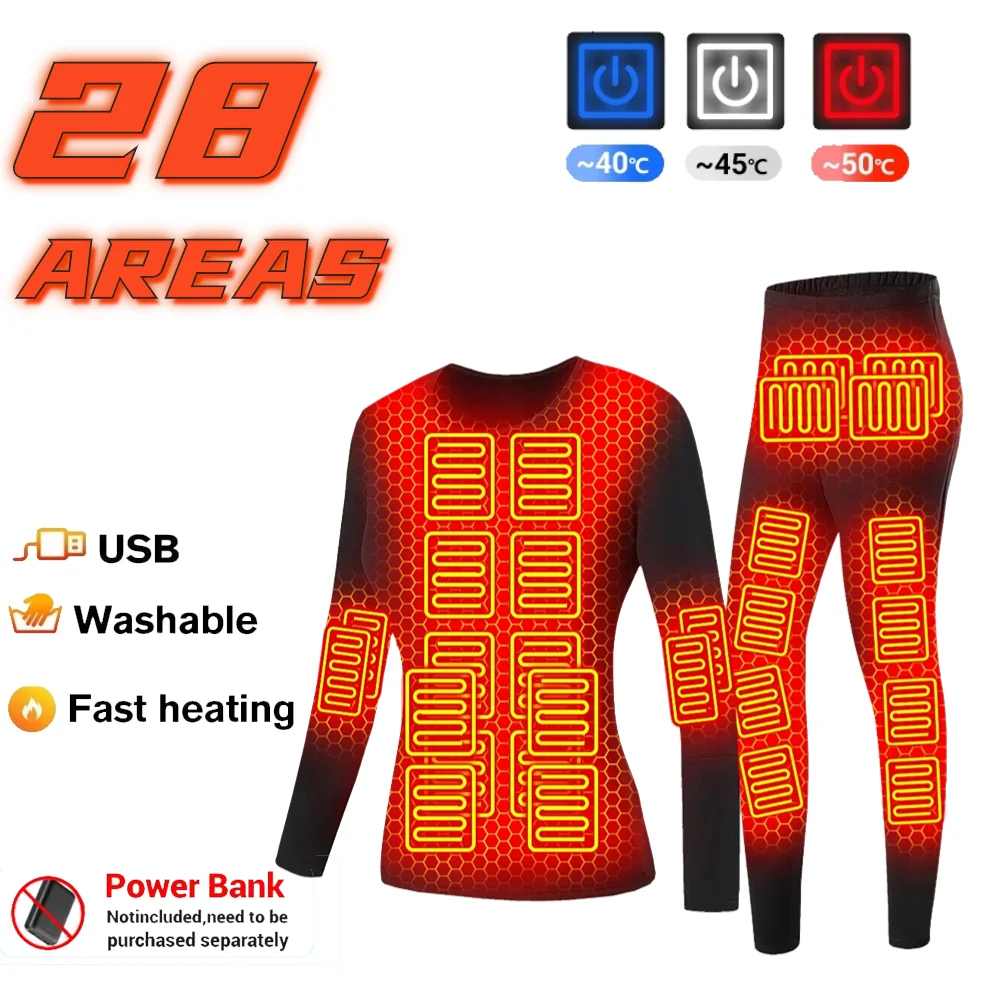 

Winter Leisure USB Winter Outdoor Coldproof Thermal Underwear Sets Travel Warm Heating Jacket Heated Thermal Underwear