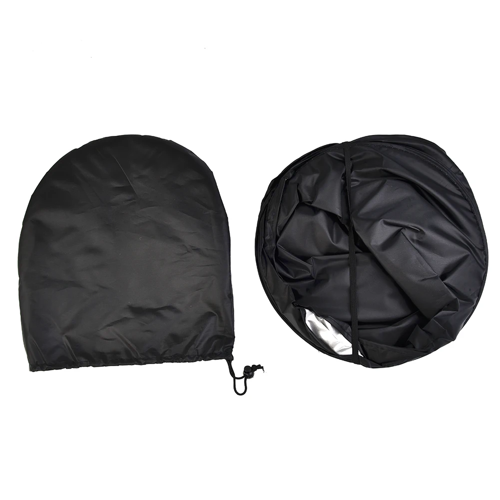 

Солнцезащитный козырек для лобового стекла автомобиля с металлической рамой 210T, светоотражающий полиэстер, черный и серебристый, двухслойная защита