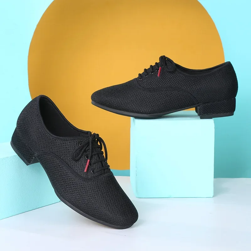 Male Latin Dance Shoes Men Salsa Jazz Ballroom Modern Tango Black Mesh Soft Sole Training Sneakers 39-46