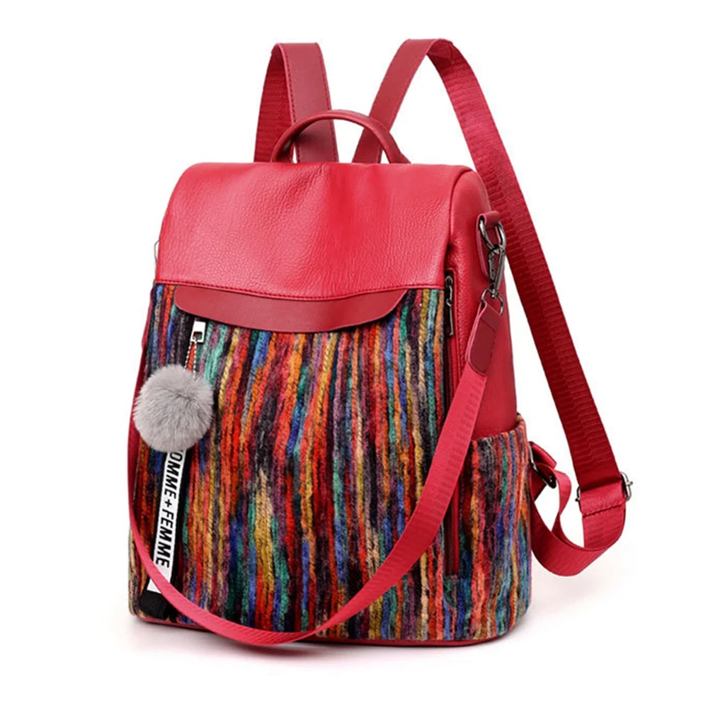 

Женский дорожный рюкзак, высококачественный мягкий рюкзак из искусственной кожи, школьный рюкзак для девочек, женский рюкзак-красный