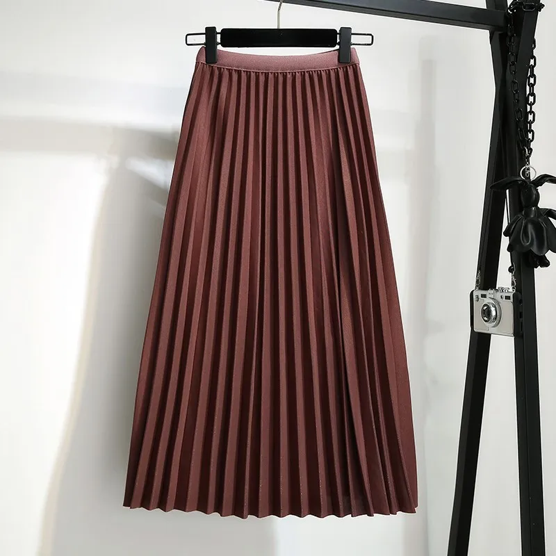 New Women's Clothes Classic High Waist A-line Slimming Solid Color Pleated Skirt Versatile Mid Length Skirt