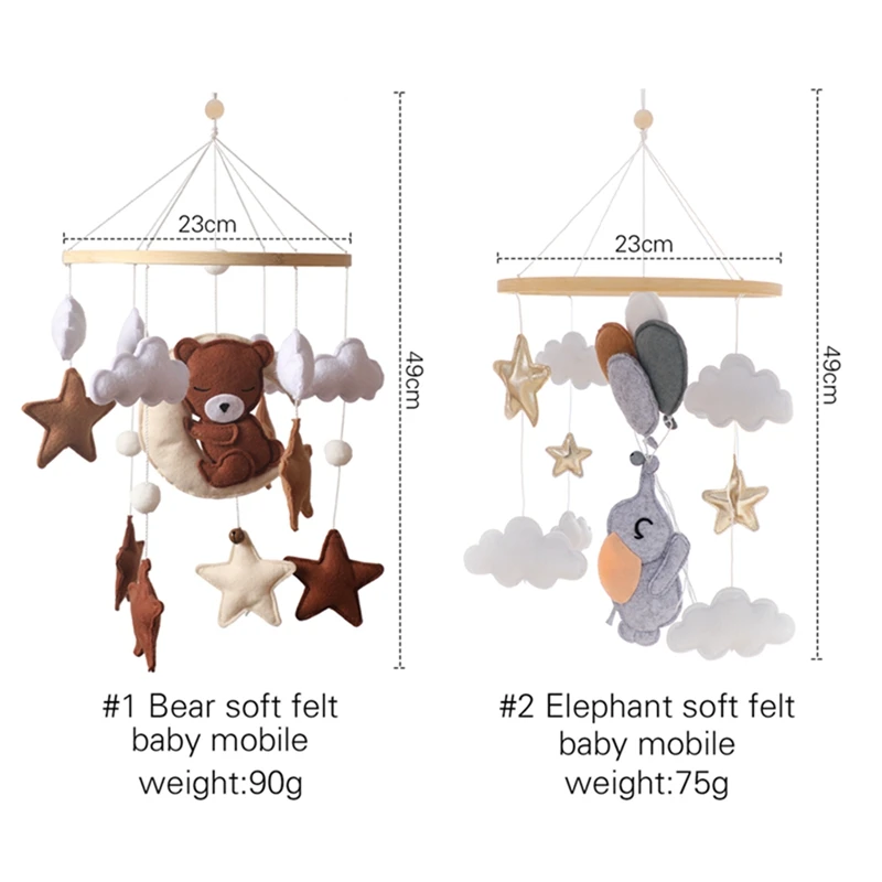 Let's Make Wooden Baby Rattles Soft Felt Cartoon Bear Cloudy Star Moon Hanging Bed Bell Mobile Crib Montessori Education Toys images - 6