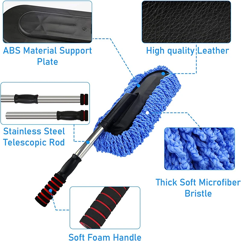 Microfiber Car Duster Wash Mop With Extendable Handle For Exterior