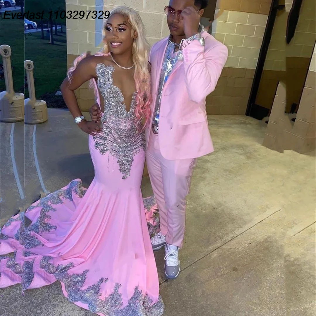 Pink Mermaid Sexy Unique Elegant Black Girls Slay Elegant Evening Modest Long Prom Dresses Y53