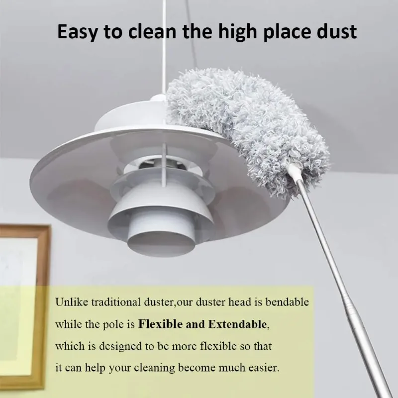 Telescoping Ceiling Duster with Washable Microfiber Head - Extendable 8ft Pole for High Dusting,Electrostatic Dust Removal