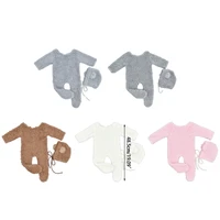 2Pcs Photography Props for Baby Boy Girls Unisex Jumpsuit Bear Ear Hat Footed Romper Newborn Photoshooting Accessories 6