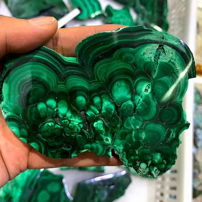 Commercio All'Ingrosso Naturale Malachite Ardesia Taglio Foglio Guarigione Malachite Fetta Pietre Lucido Grezzo Malachite Piatto Pietre Decor 1 Pz