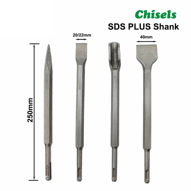  SDS Plus - Broca de cincel de punta de cincel plana, taladro de  impacto, broca de pared de hormigón, herramienta manual para cincel de  martillo eléctrico (4 piezas SDS-Plus Juego de