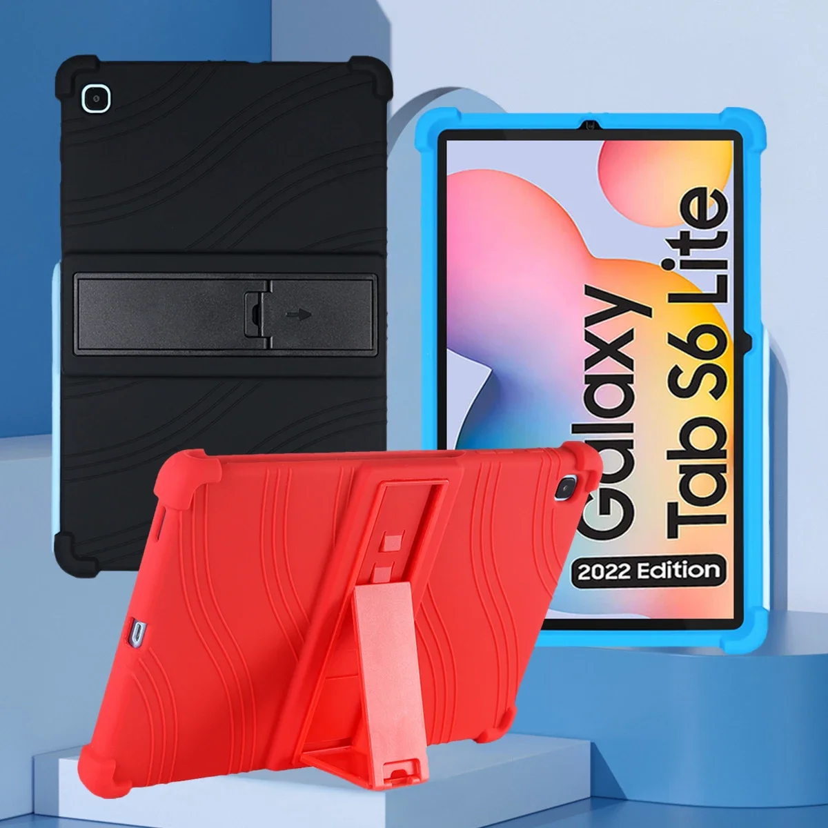 삼성 갤럭시 탭 S6 라이트 SM-P615 P610 P619 용 케이스, 태블릿 안전 충격 방지 실리콘 스탠드 커버