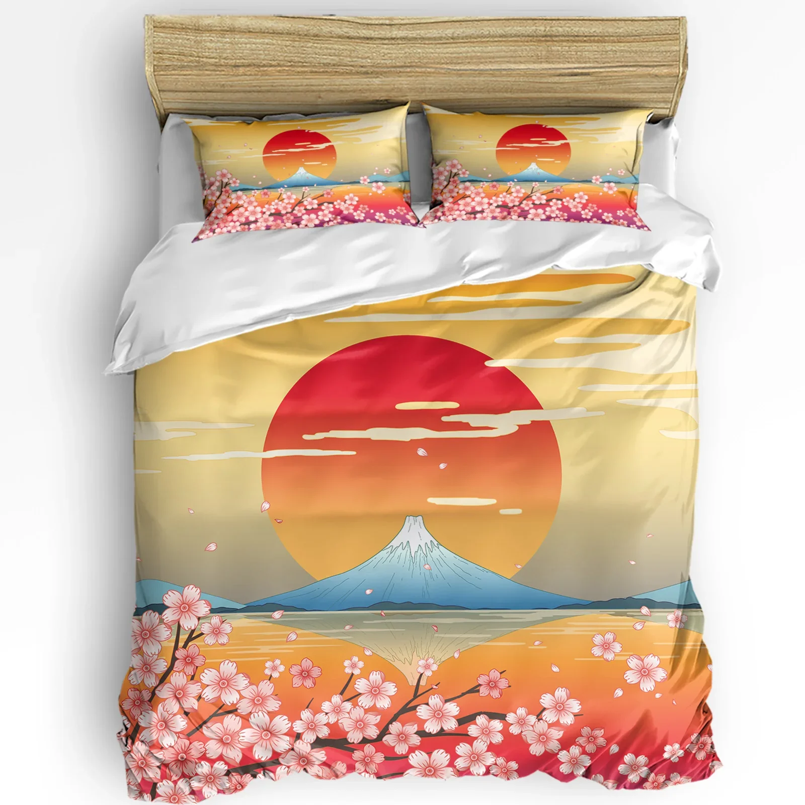 Japanese Style Crane Cherry Blossom Vintage 3pcs Bedding Set For Double Bed Home Textile Duvet Cover Quilt Cover Pillowcase