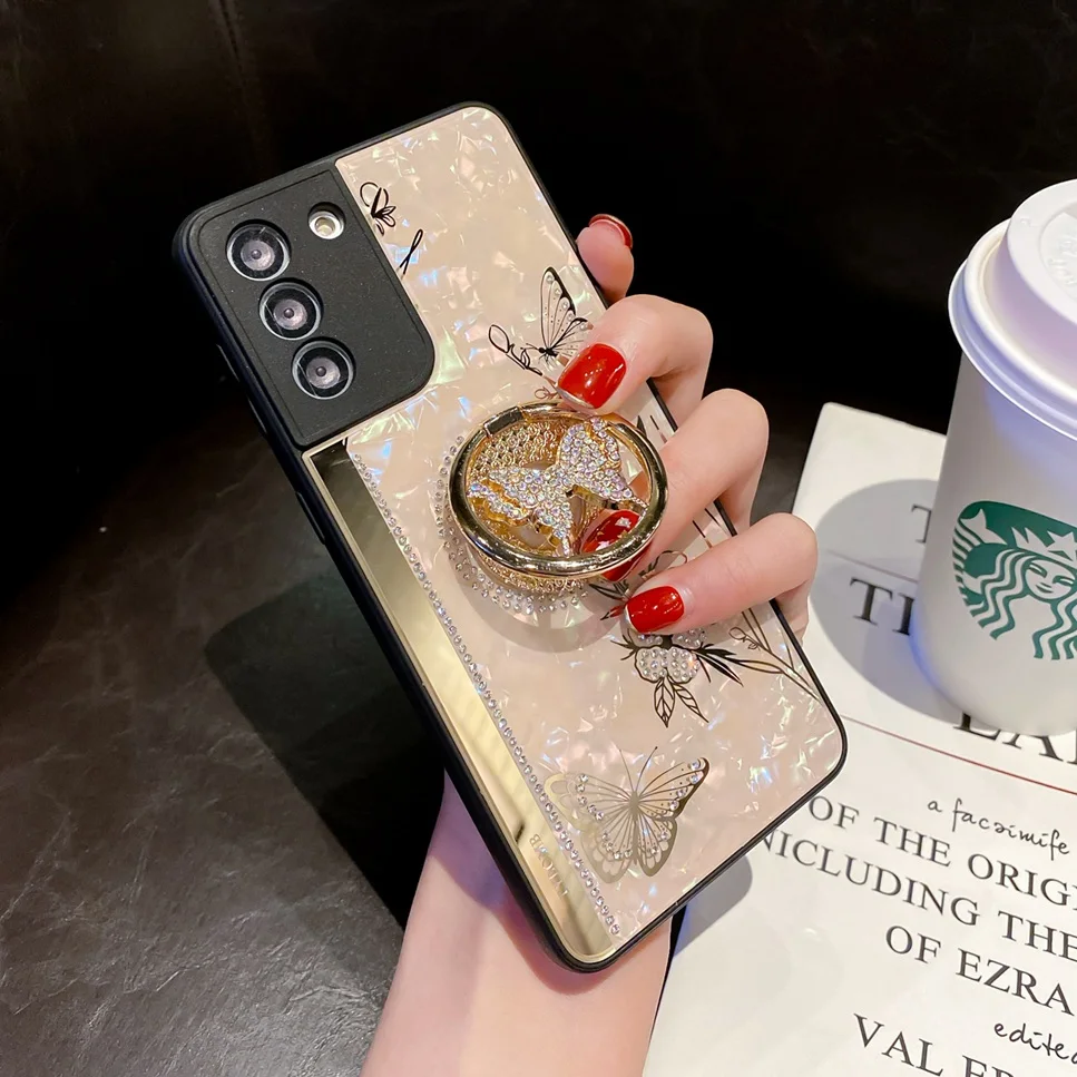 Phone Case Butterfly Ring Holder Phone Case For Samsung Galaxy S23 Ultra A55 A35 A25 A72 A52 A42 A53 A54 Rhinestone Glitter Cover