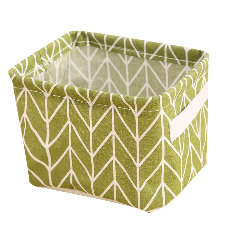 Foldable Bathroom Utensils Sundries Basket Cute Printing Cosmetics Container Cotton and Linen Storage Basket Desktop Organizer