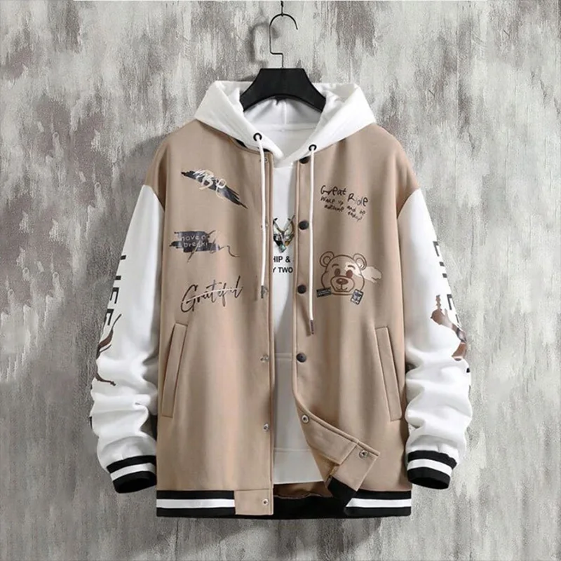 

Spring Autumn KPOP Fashion Style Harajuku Slim Fit Tops Loose All Match Casual Outerwear Stand Collar Printed Long Sleeve Jacket