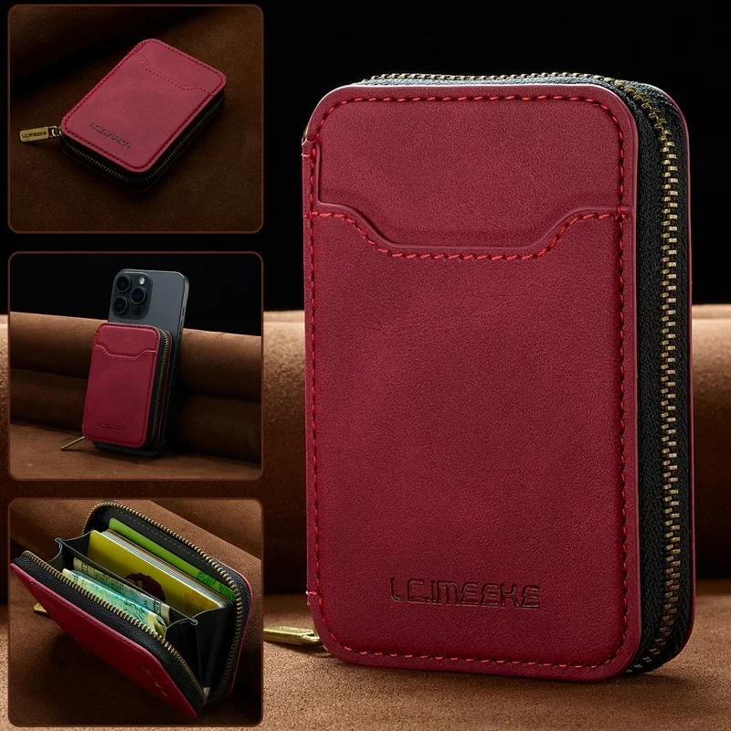 Premium RFID Shielded Magnetic Zipper Wallet in Synthetic Leather – Elegant Phone & Card Holder, Compact Design, Perfect Gift