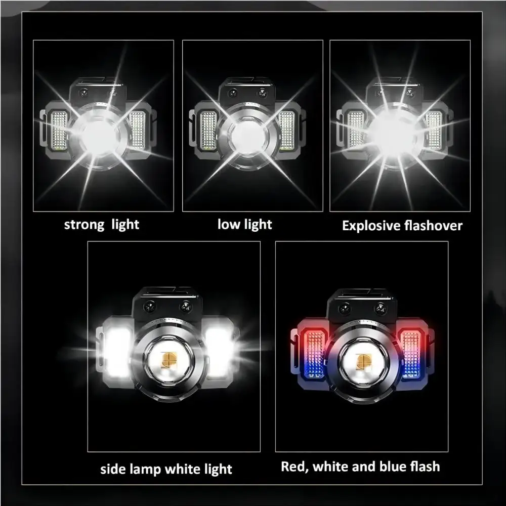 휴대용 회전식 줌 가능 LED 헤드라이트, USB 충전식 방수 헤드 램프, 배터리 내장 토치, 낚시 캠핑 헤드 라이트