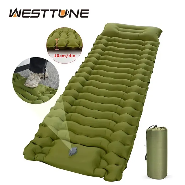 WESTTUNE Outdoor Camping Inflatable Mattress Thicken Sleeping Pad with Built-in Pillow & Pump Air Mat for Travel Hiking Climbing 1