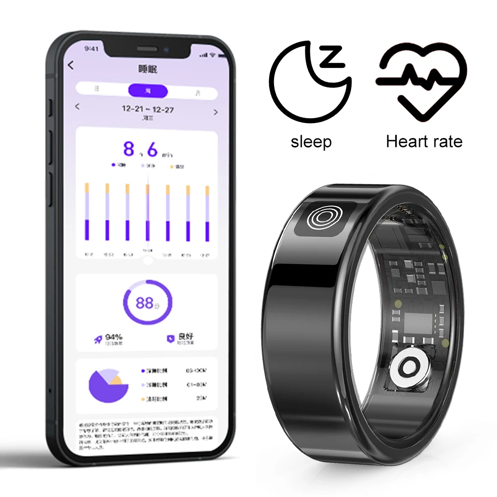 RS08 Smart Ring IP68Waterproof Health Fitness Sport Wrist Men Women's Rings Heart Rate Blood Oxygen Sleep Monitor For iPhone iOS