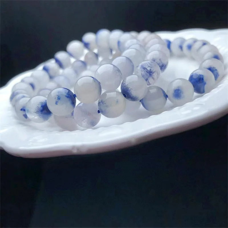 

9mm Natural Blue Hair Quartz Bracelet For Women Lady Big Stretch Crystal Round Bead Natural Stone Bracelet