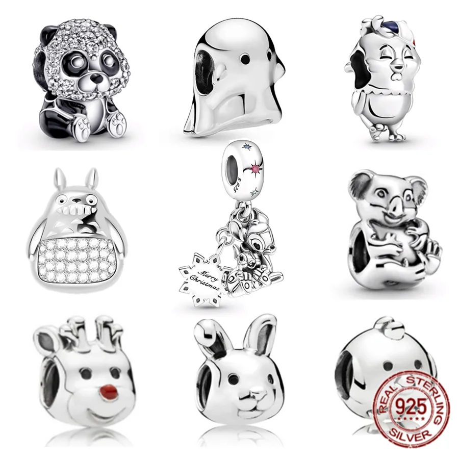 

DIY Jewelry Sparkling Cute Panda Chick Rabbit Charm Bear Deer 925 Sterling Silver Beads Fit Original Pandora Bracelet Necklace