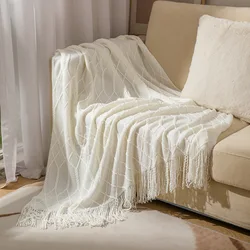 Khaki Oversized Boho Knit Throw Blanket - 130X230CM (CL white)