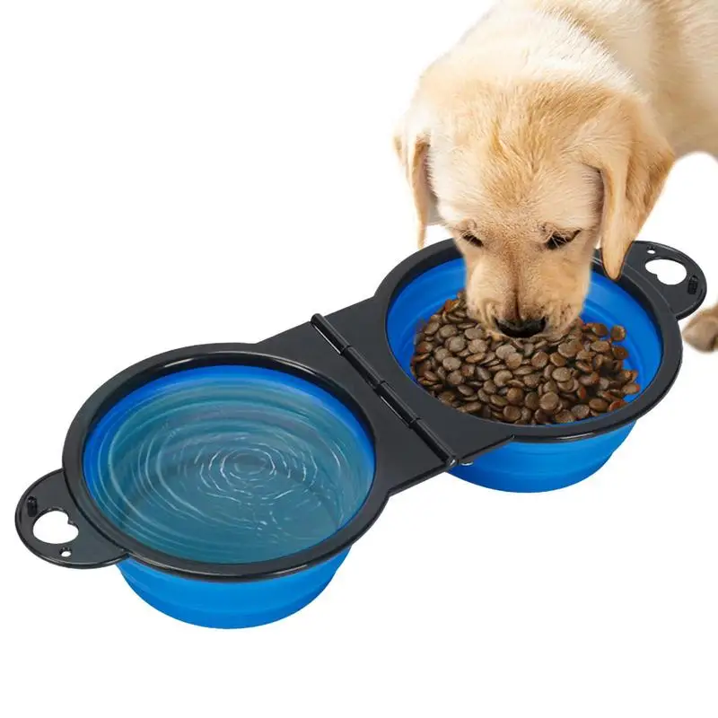 

Travel Twin Pet Bowls 2 In 1 Silicone Double Bowl For Pet Food And Water Feeding Expandable Double Large Bowls Pet Feeding For
