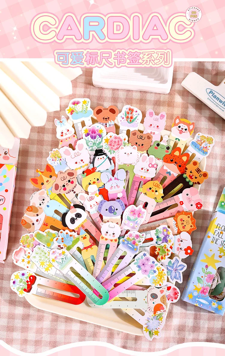 Mohamm 30pcs/lot Cute Animal Paper Ruler Bookmark for Books Clips Book  Markers Stationery School Office Supplies