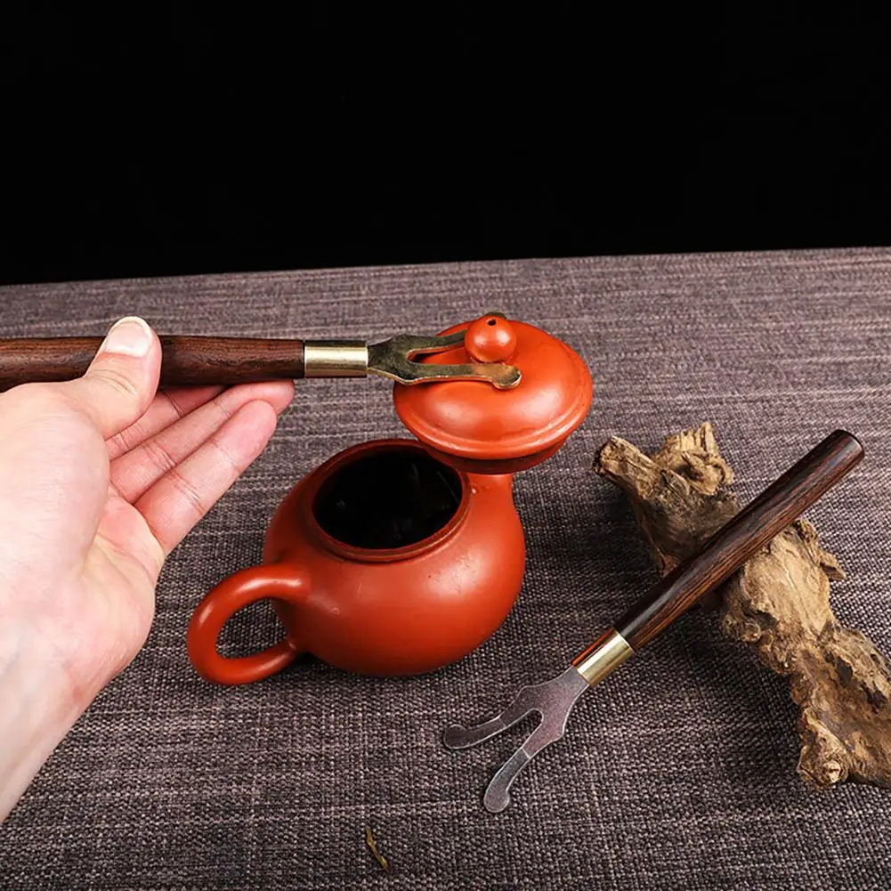 Teapot Lid Clip Heat Insulation Cast Iron Tea Kettle Cover Fork Wooden Handle Teaware Living Room Kitchen Accessories