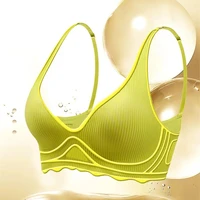 Seamless Women's Bra Small Chest Big Hollow Design Underwear Support Non-removable Semi-fixed Cup One Piece Striped Thin Bra 5