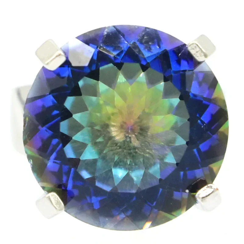 12g Customized 925 SOLID STERLING SILVER  Rings Unique Round Fire Rainbow Mystic Topaz Pink Morganite Green Amethyst Mens Sz