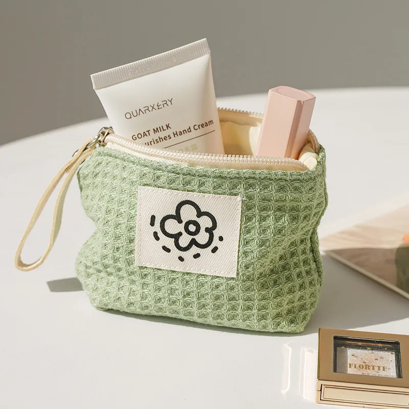Chic Floral Waffle-Pattern Travel Wallet & Cosmetic Bag