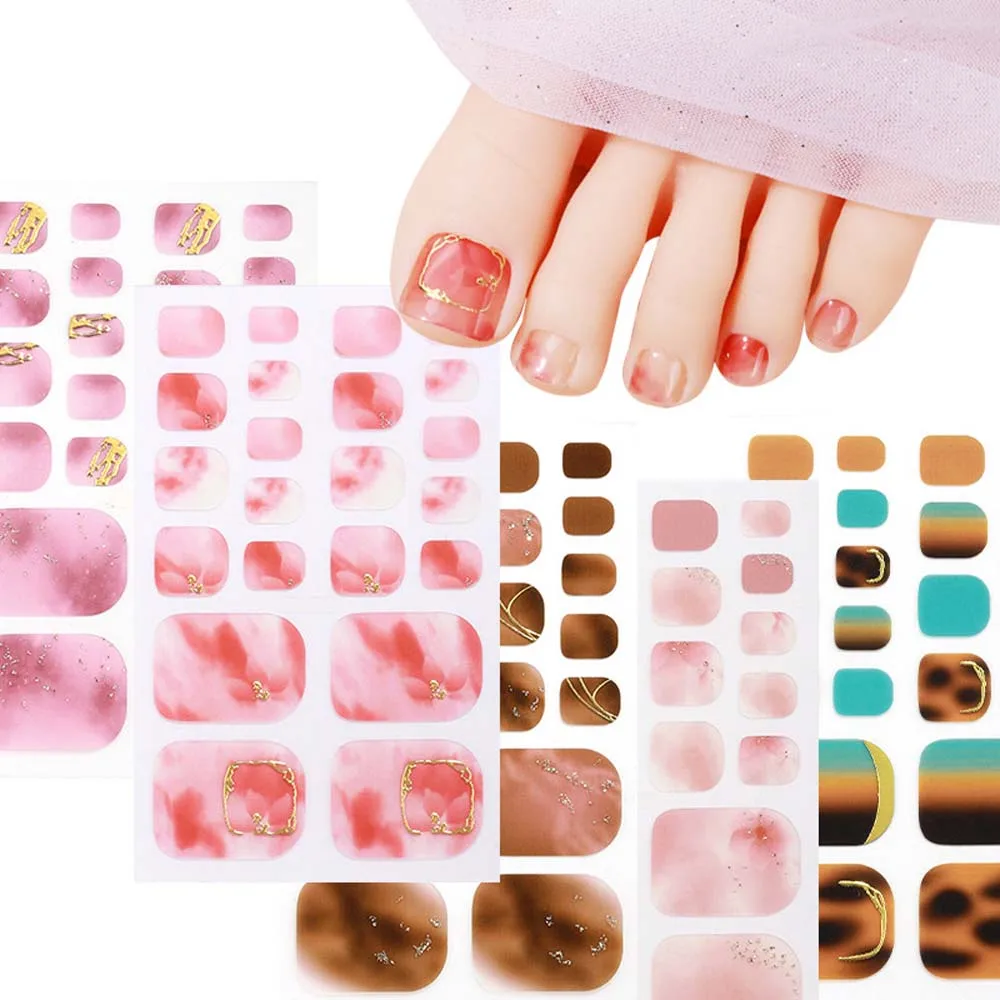 Pegatinas de lámina adhesiva de cobertura completa para uñas, calcomanías de manicura impermeables, envolturas de uñas para dedos de los pies, 22 puntas por hoja