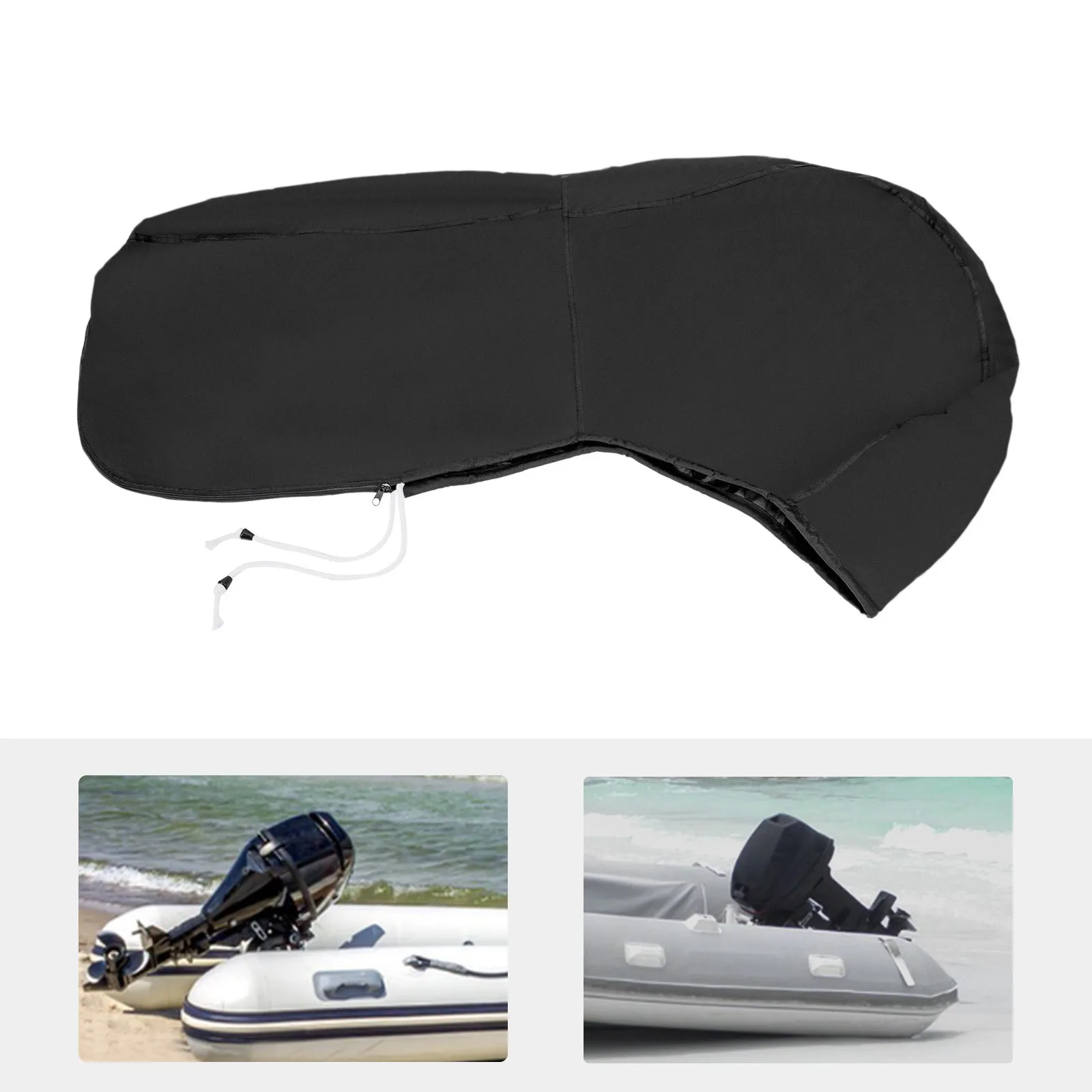 600D Oxford Cloth Waterproof Motor Full Outboard Boat Engine Cover with a Zippered Storage Bagfor 6-15HP Black Heat-resistant