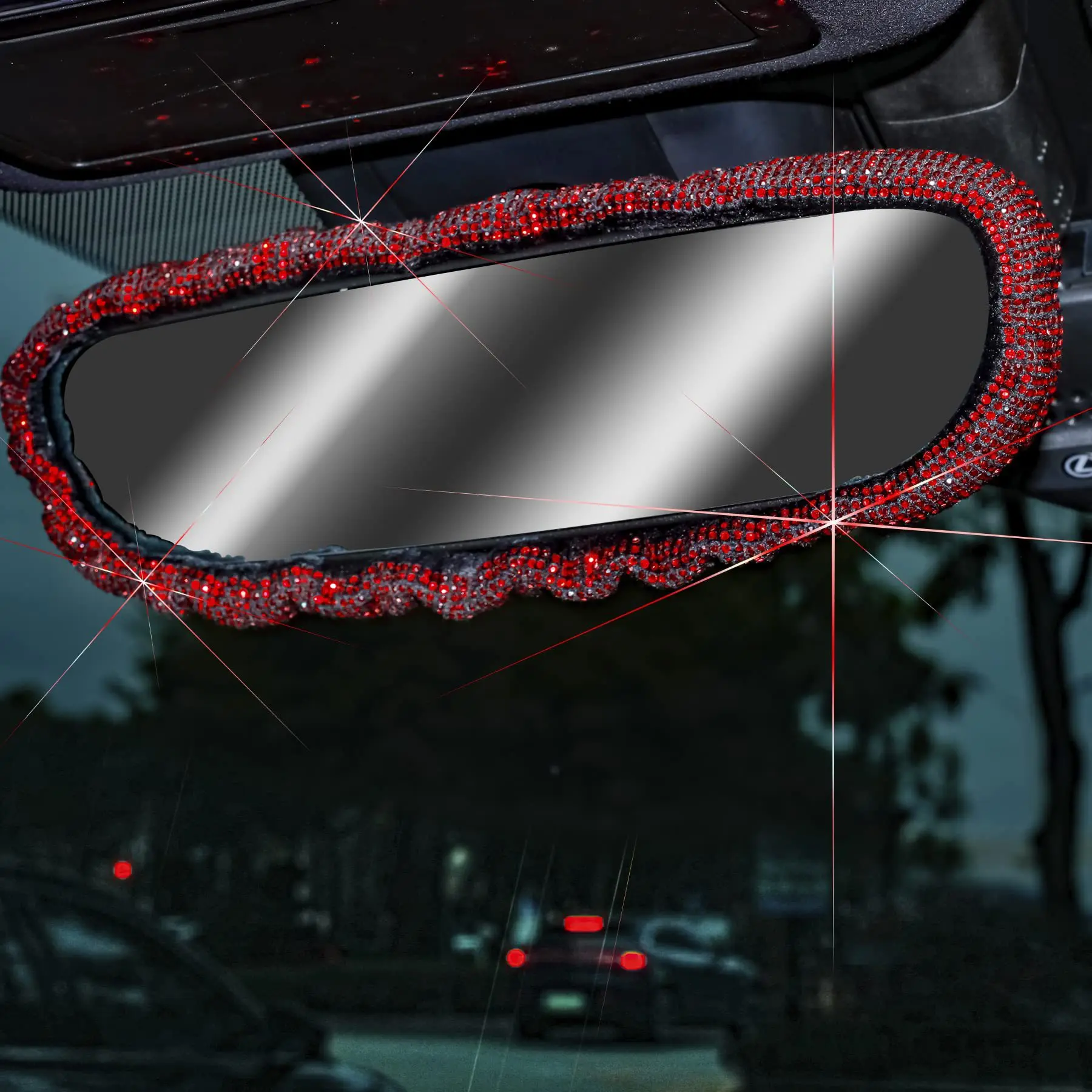 Diamond Inlaid Rearview Mirror Cover Interior Accessories Universal Diamond Rhinestones Car Mirror Decoration Car accessories