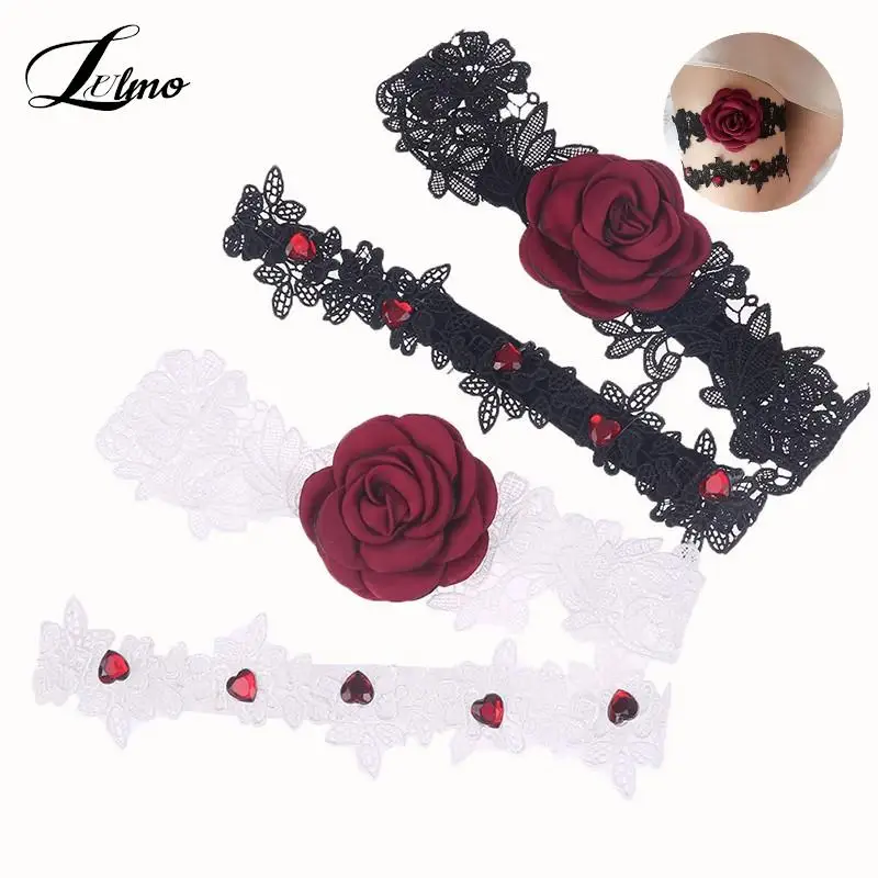 

2pcs Sexy Lace Garters Elegant Cosplay Floral Thigh Loop Girls Wedding Party Bridal Rose Leg Garter Belt Stocking Suspender