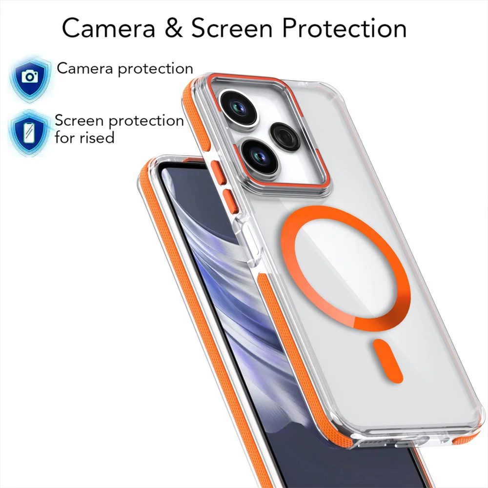 Estuche con soporte de anillo para cámara de grado militar para Redmi Note 13 Pro + cubierta de carga inalámbrica magnética de PC rígida transparente_voghion.com