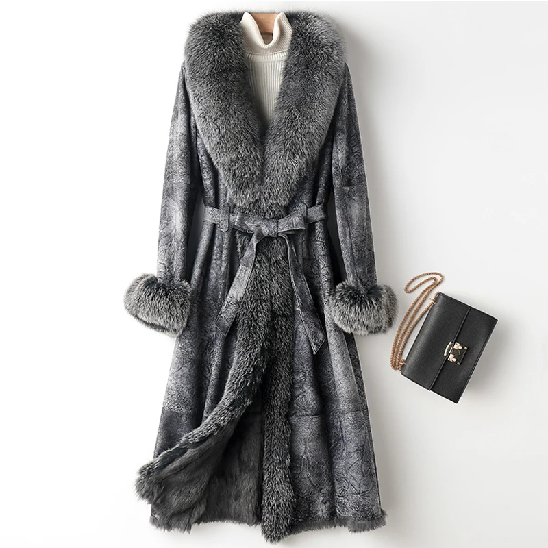 

Fashion 2021 Natural Rabbit Fur Coat Women Long Female Jacket Warm Winter Clothes Real Fox Fur Collar Mujeres Abrigos FCY1967