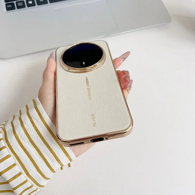 Premium Vegan Leather Silicone Phone Case with Electroplated Border and Non-Slip Bumper