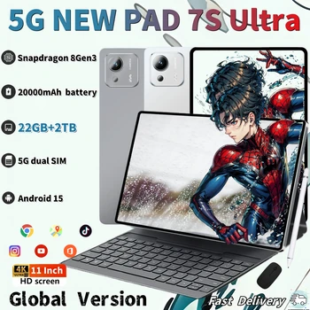 2025 Original Global Version PAD 7S Ultra Snapdragon8 Gen3 Android 15 Tablet 11 Inch 22GB+2048GB 20000 mAh 5G Dual SIM Tables PC