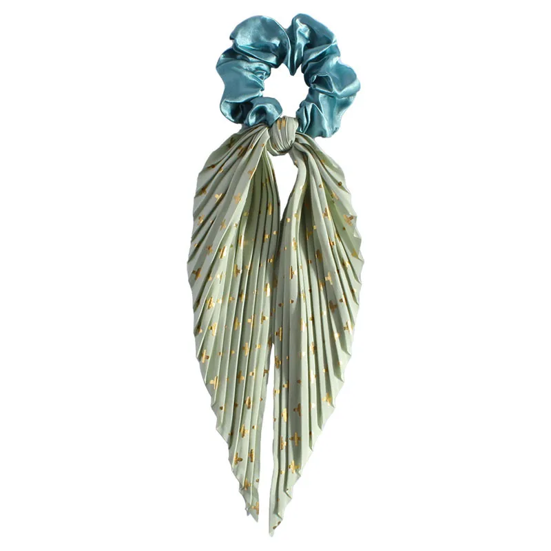 Elegant Handmade Creased Hair Scrunchie with Retro Ribbons - Stylish Hair Accessory