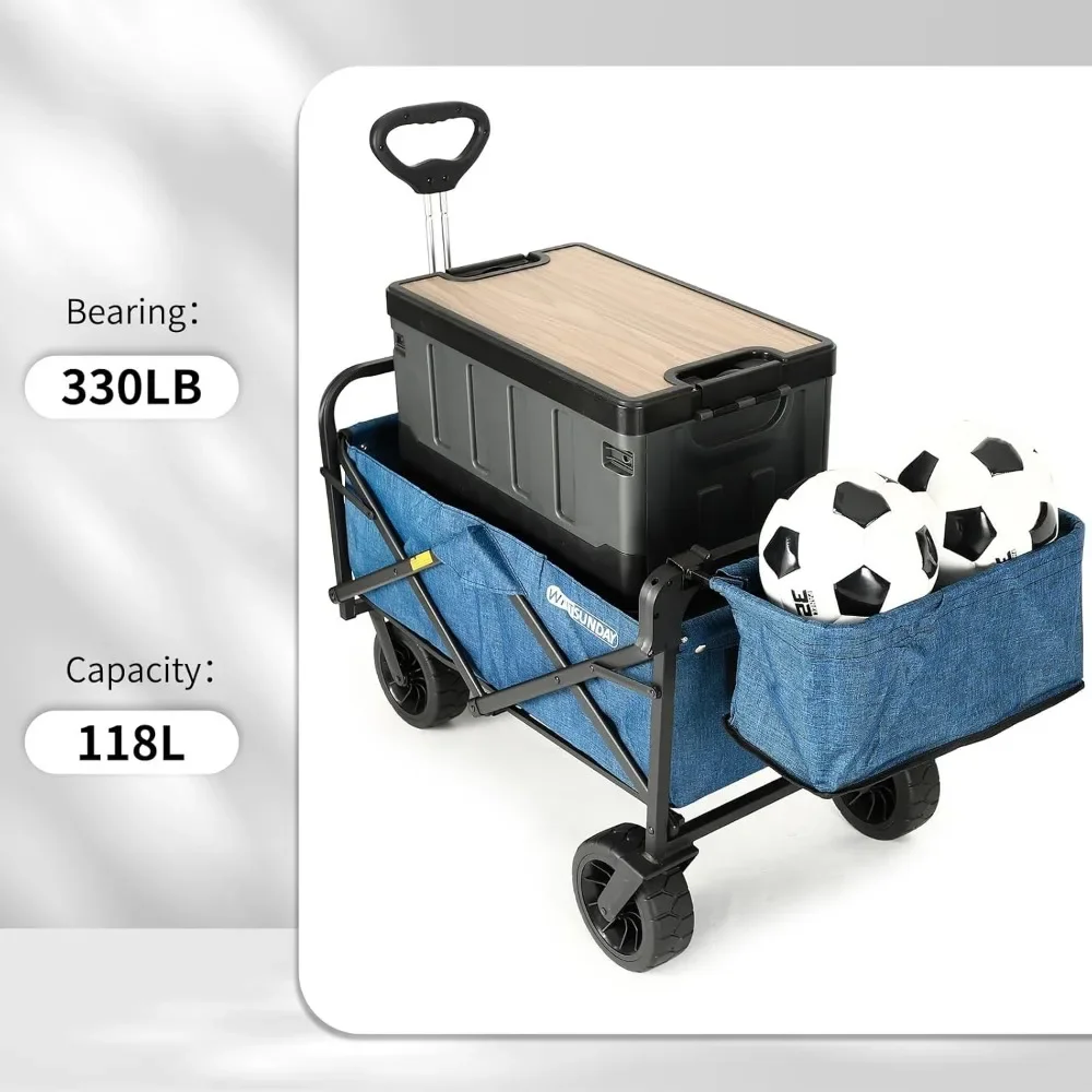Collapsible Folding Garden Outdoor Park Utility Wagon Picnic Camping Cart with Bearing and Brake 8" All Terrain Wheels