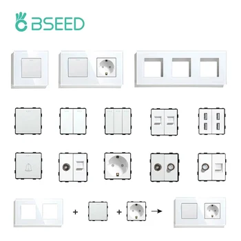 BSEED โคมไฟติดผนังสวิทช์ชิ้นส่วนกรอบกระจกสีขาว USB ซ็อกเก็ตโมดูลฟังก์ชั่น DIY EU CAT5 ซ็อกเก็ตทีวี Power ST TEL Outlet อะไหล่ 1