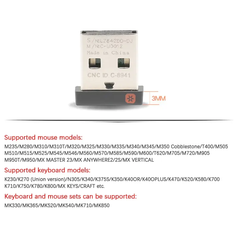 Бездротовий ключ-приймач Unifying USB-адаптер для logitech Mouse Keyboard Connect 6 Device for MX M905 M510 Keyboard K400