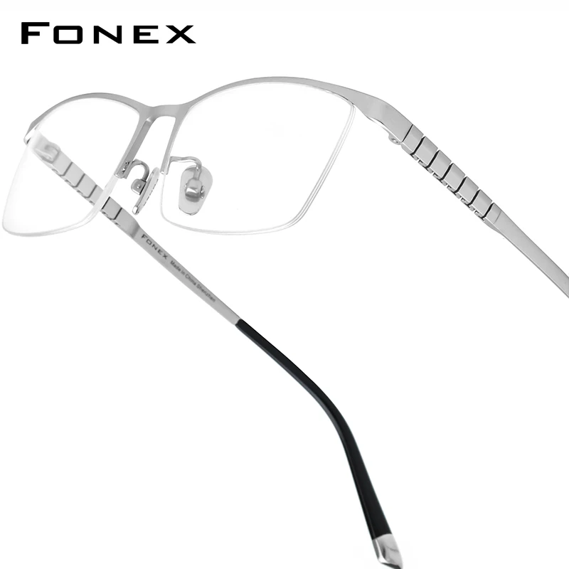 FONEXの純チタンメガネ Fonex-男性用の純チタン製眼鏡フレーム,正方形,半円形,日本製,超軽量